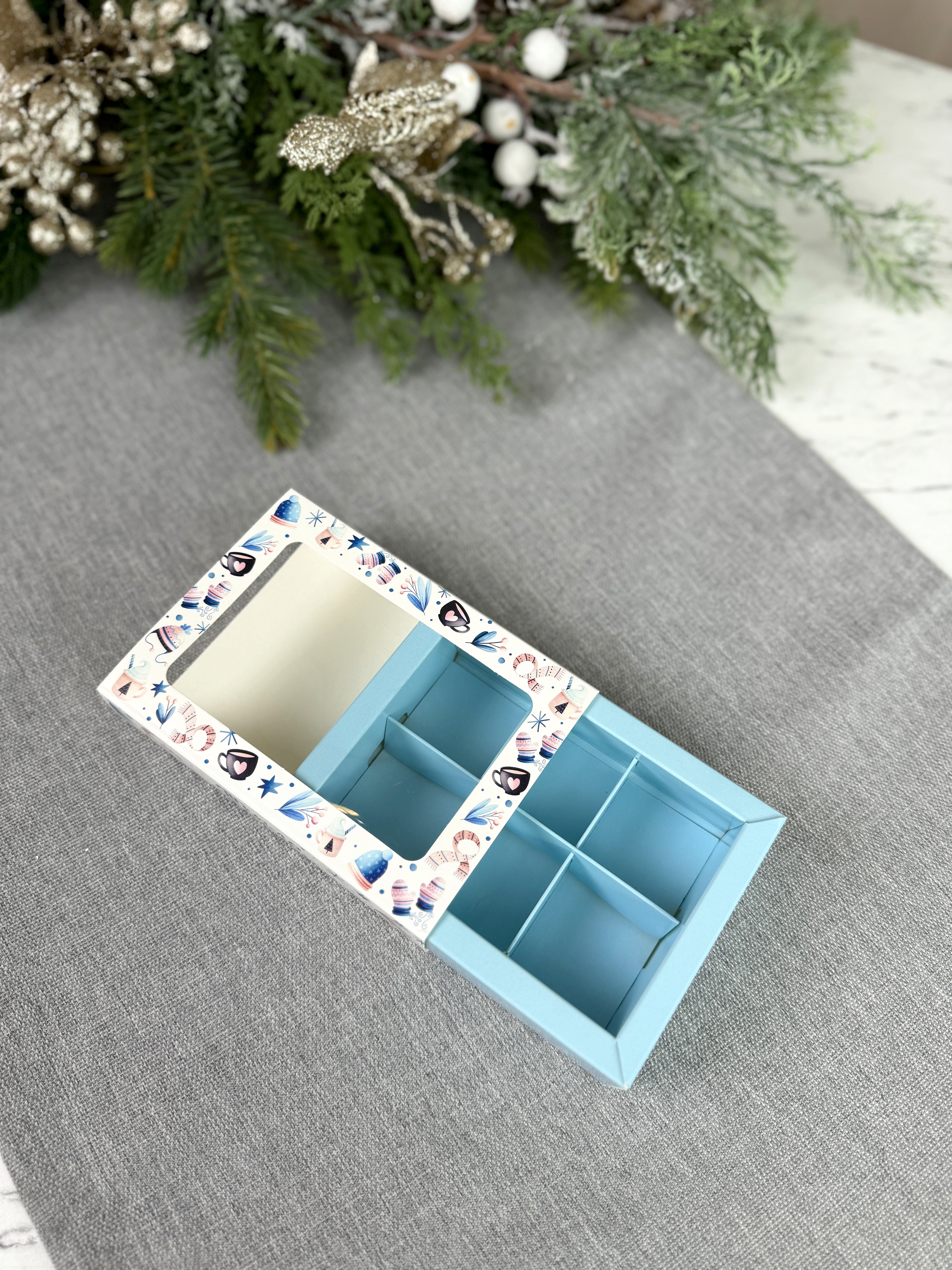 Коробка с окном под 6 конфет Теплый праздник, 137х98х38 мм (дно и обечайка) — изображение 7